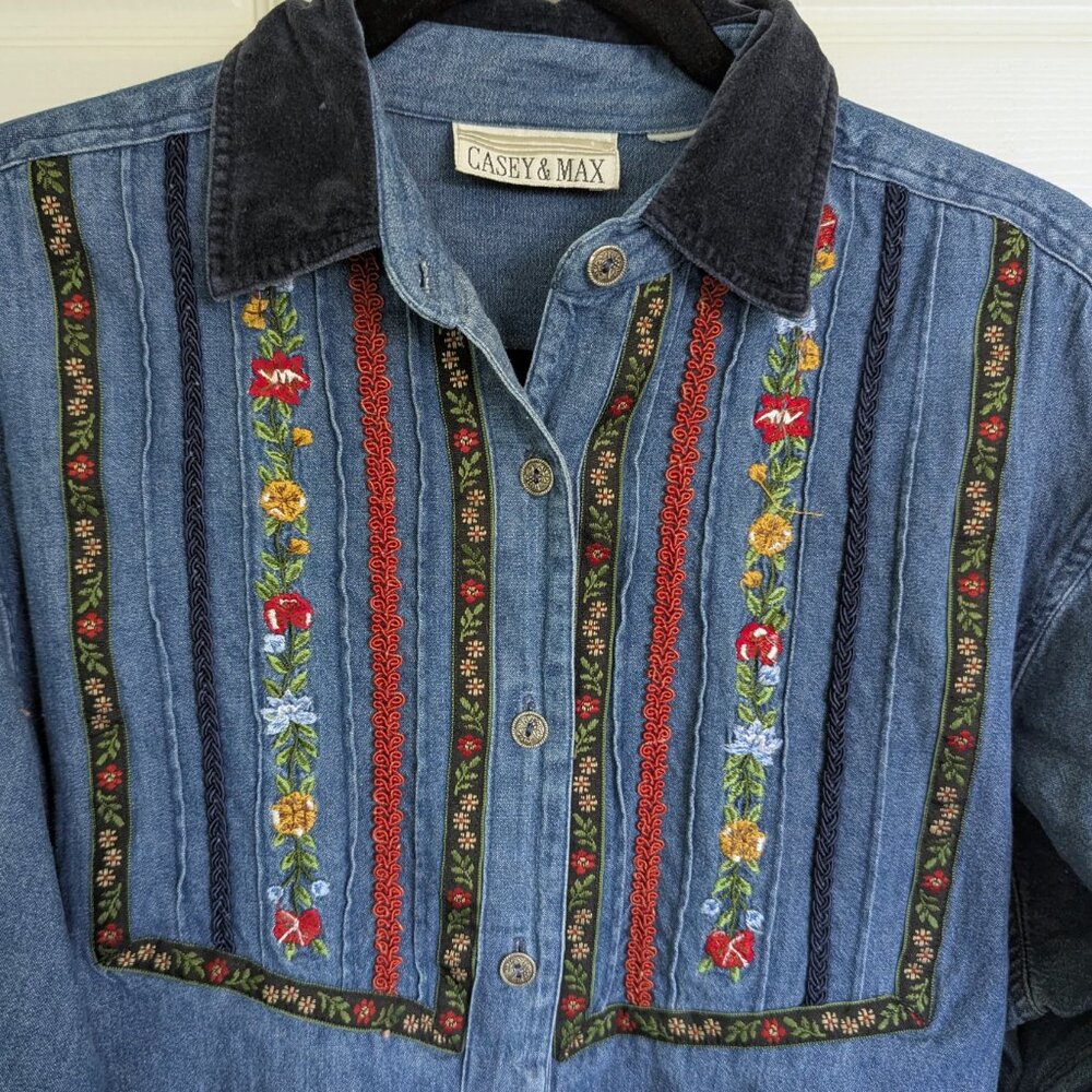 Vintage Casey & Max Floral Denim Shirt - Picture 4 of 5
